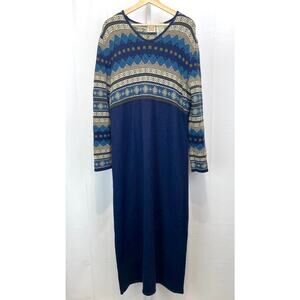 OILILY Italy VTG Maxi Sweater Dress Fair Isle Stripe Wool Blend Blue Multi XL